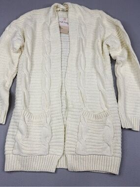 Jack & Missy Aspen Cardigan Womens M Ivory Cable Knit Open Front Pockets NWT